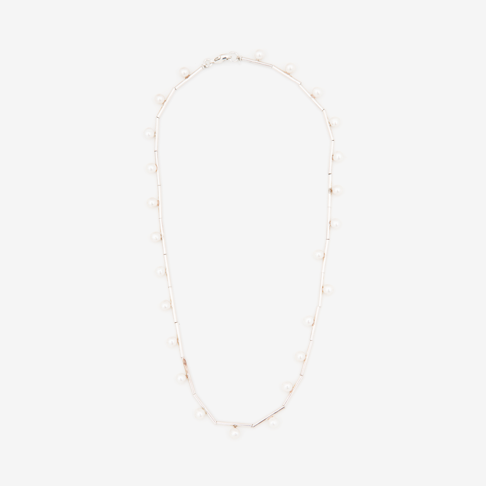 tubing necklace with soldered posts with pearls