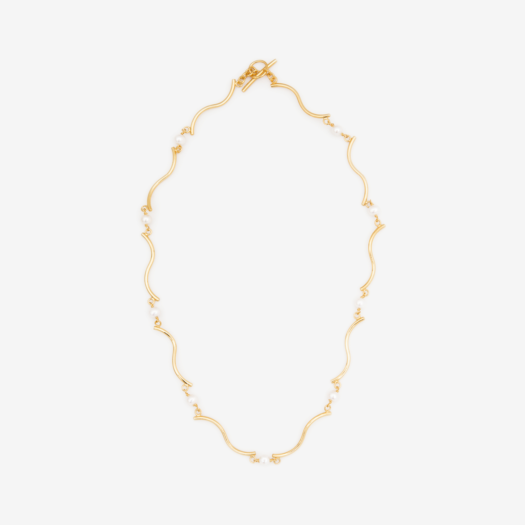 curved S-lines necklace with pearls/gold