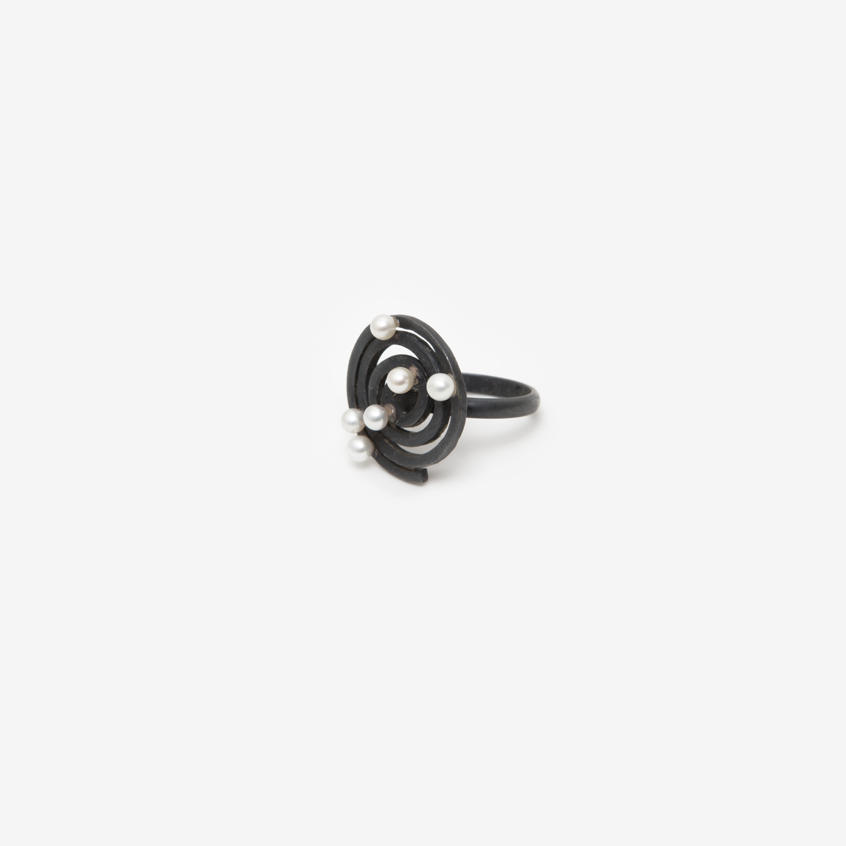milky way spiral ring with pearls/oxidized