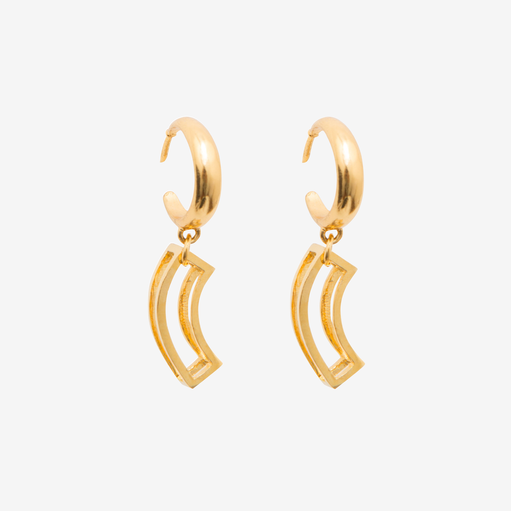 curved cube earring on a hoop