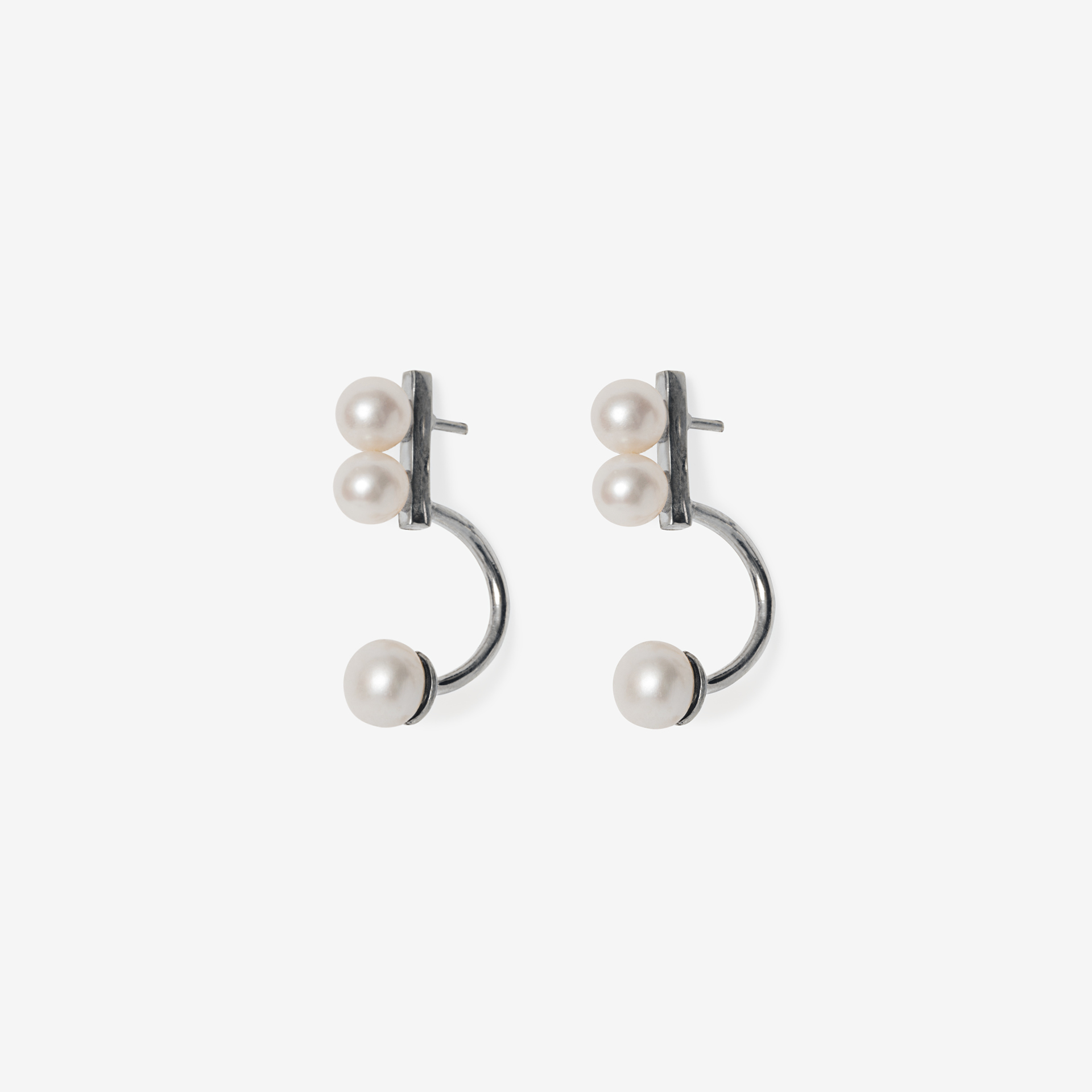 broken square earrings with 2 pearls