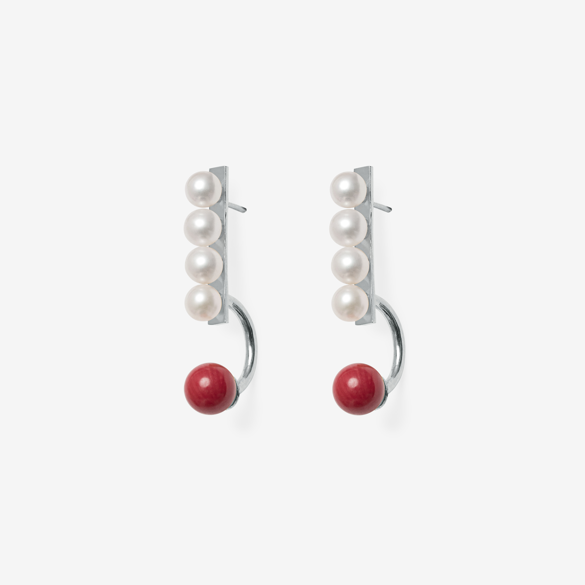 broken square earrings with 4 pearls/coral