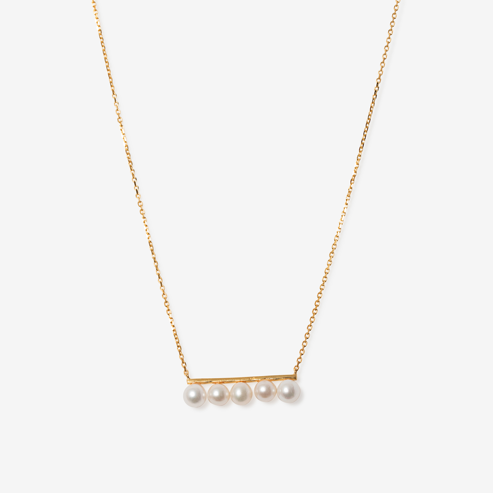 broken square necklace with 5 pearls