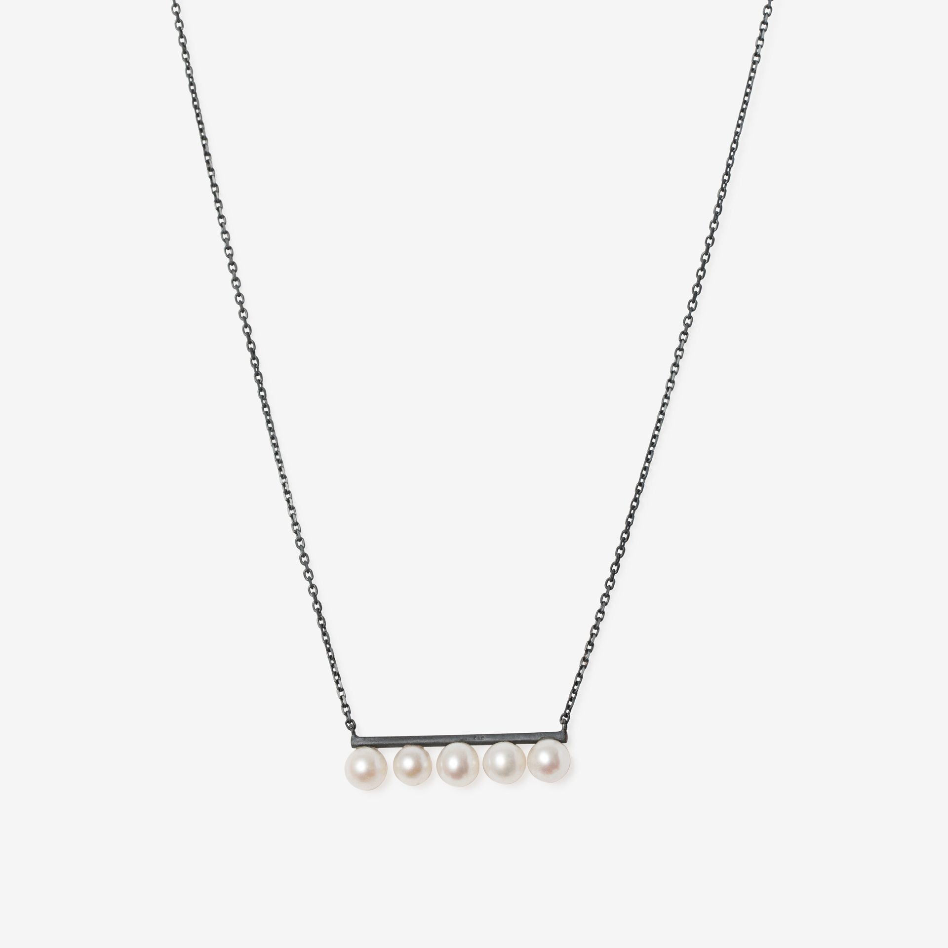 broken square necklace with 5 pearls