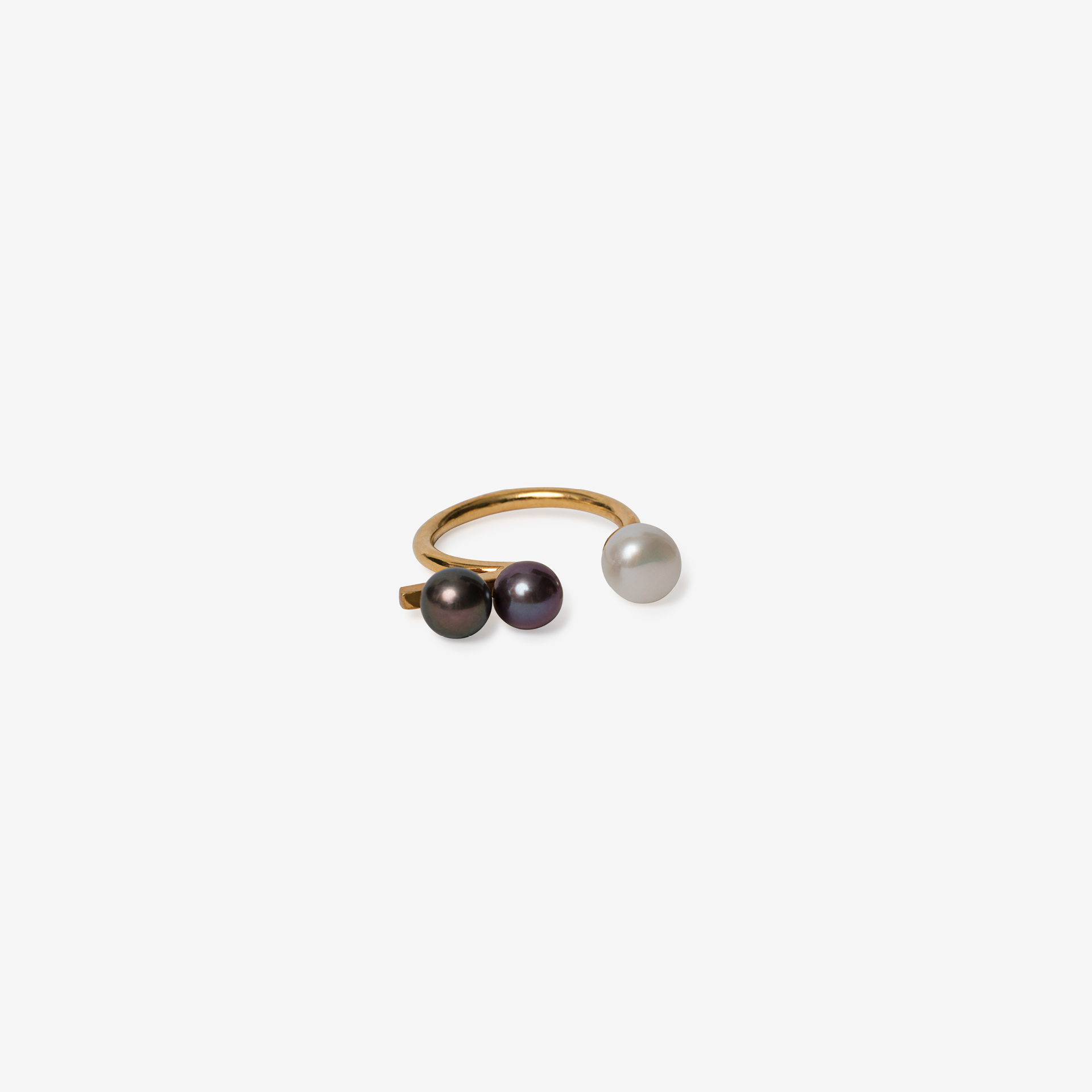 broken square ring with 2 black pearls