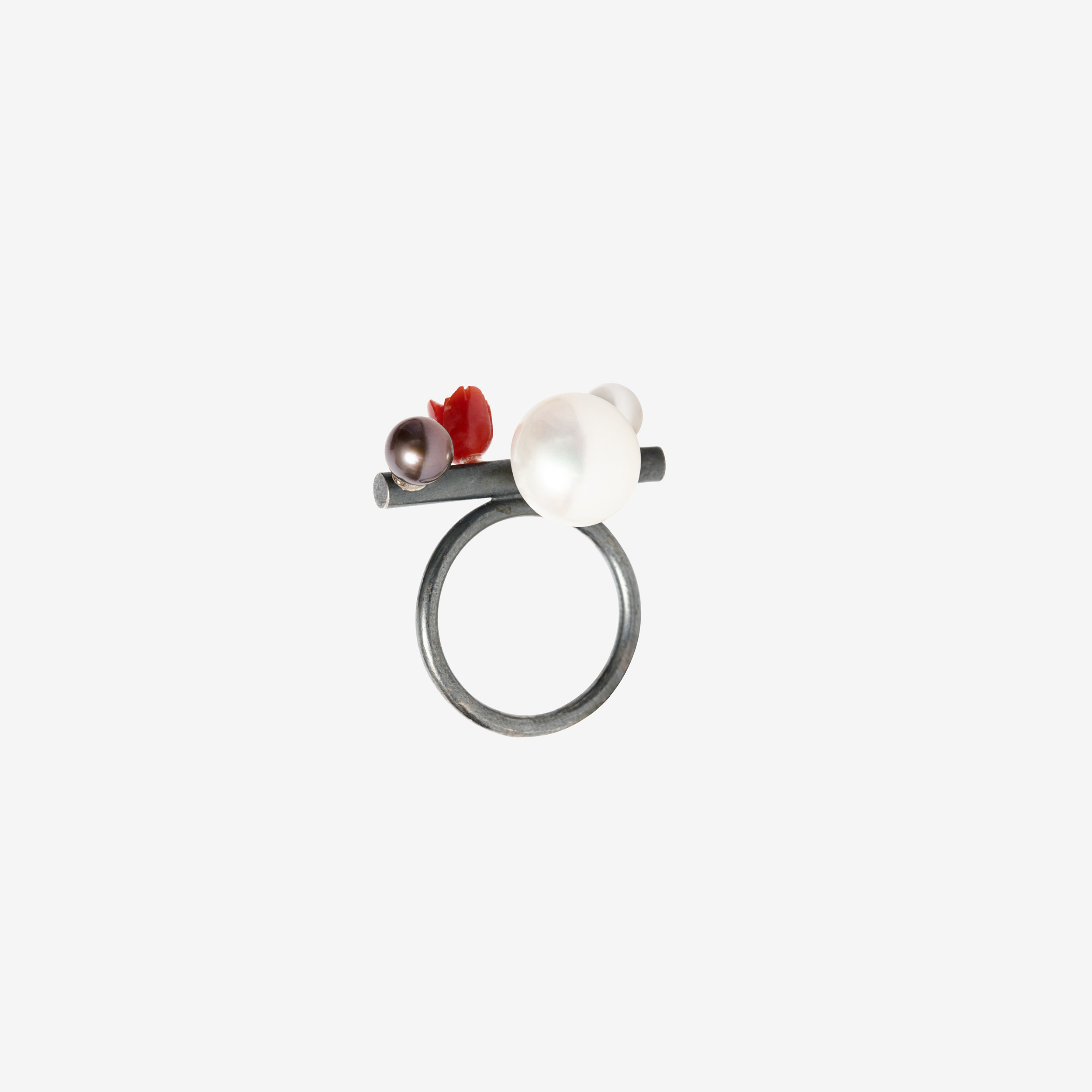 broken square milkyway ring with coral