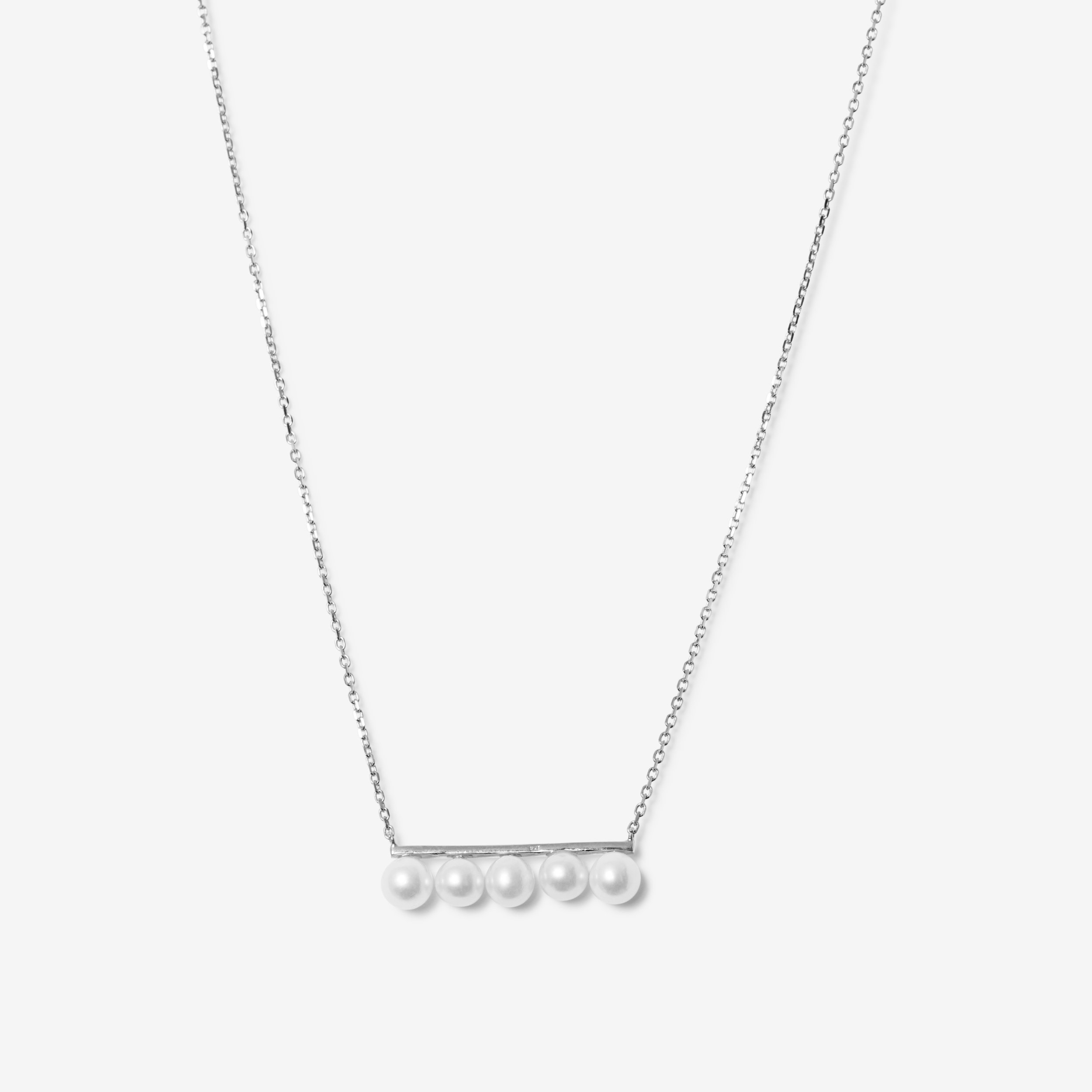 broken square necklace with 5 pearls
