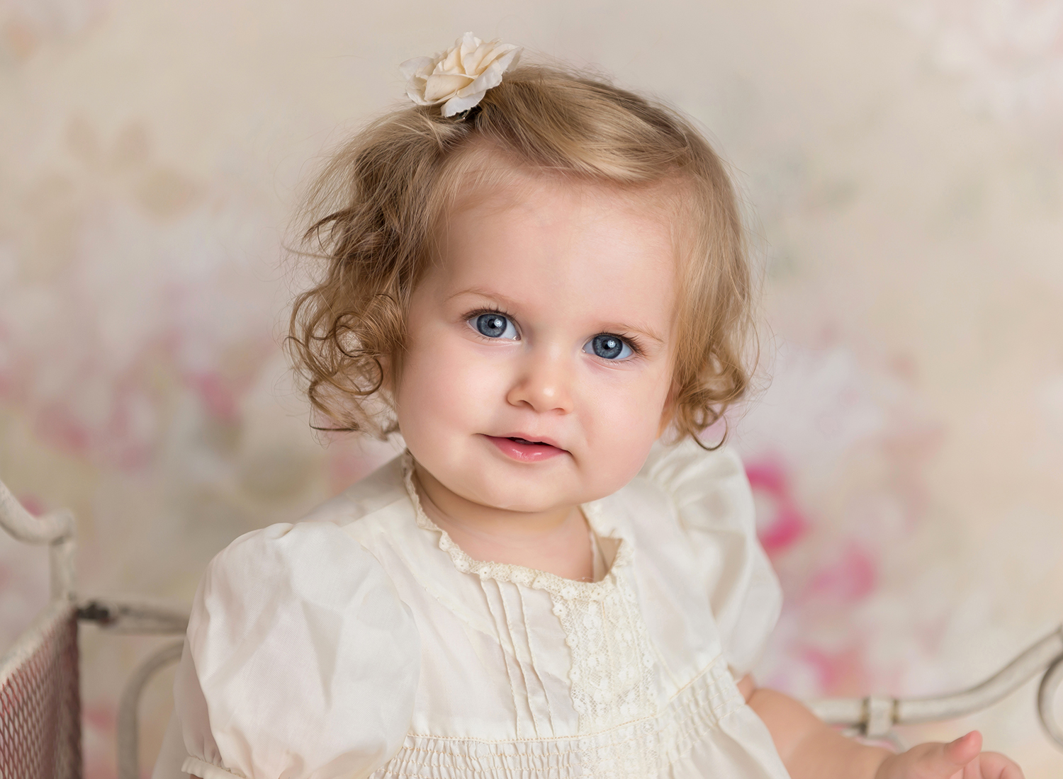 Milestone One Year Studio session of beautiful close up baby girl