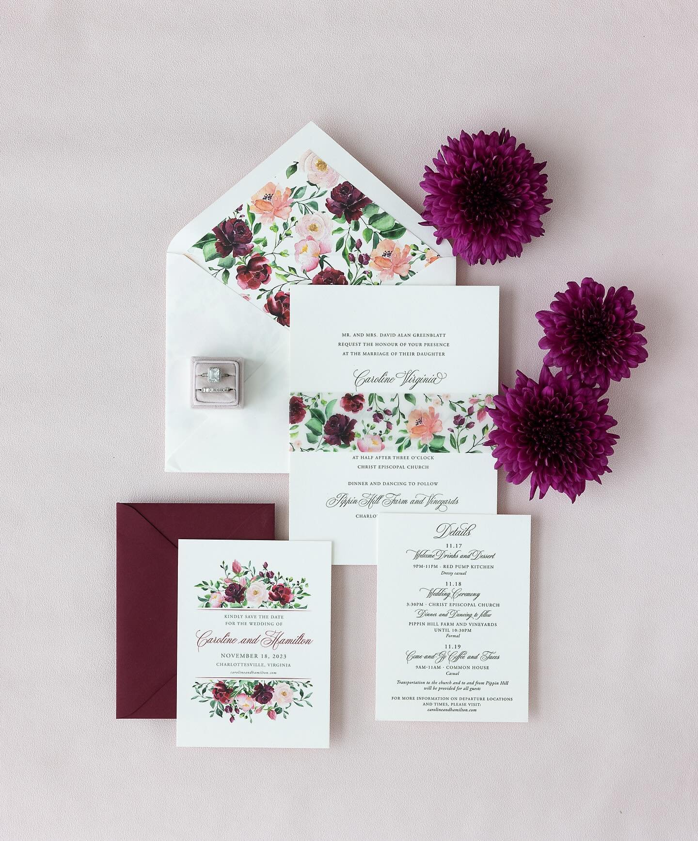 Getting married in the fall? It&rsquo;s time to start designing your invitations with us! We dreamed up this suite with Caroline&rsquo;s mom in our studio along with Zooms with the bride and her sister who lived out of state. The fall florals were in