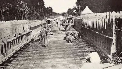 Construction of a Federal Aid Road Act bridge in about 1920 in Person County, NC