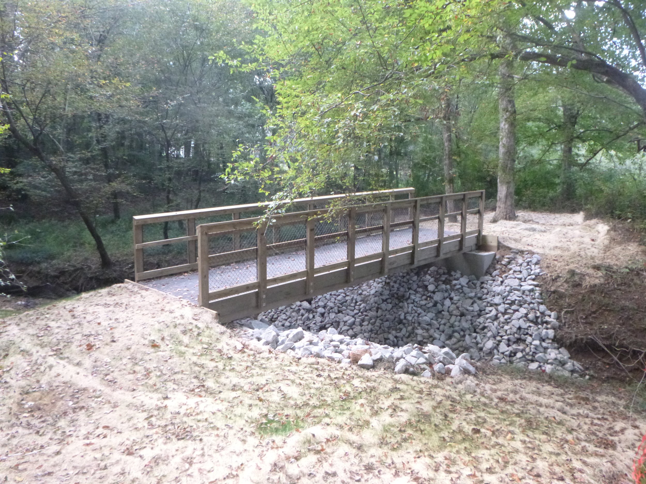 A completed pedestrian bridge