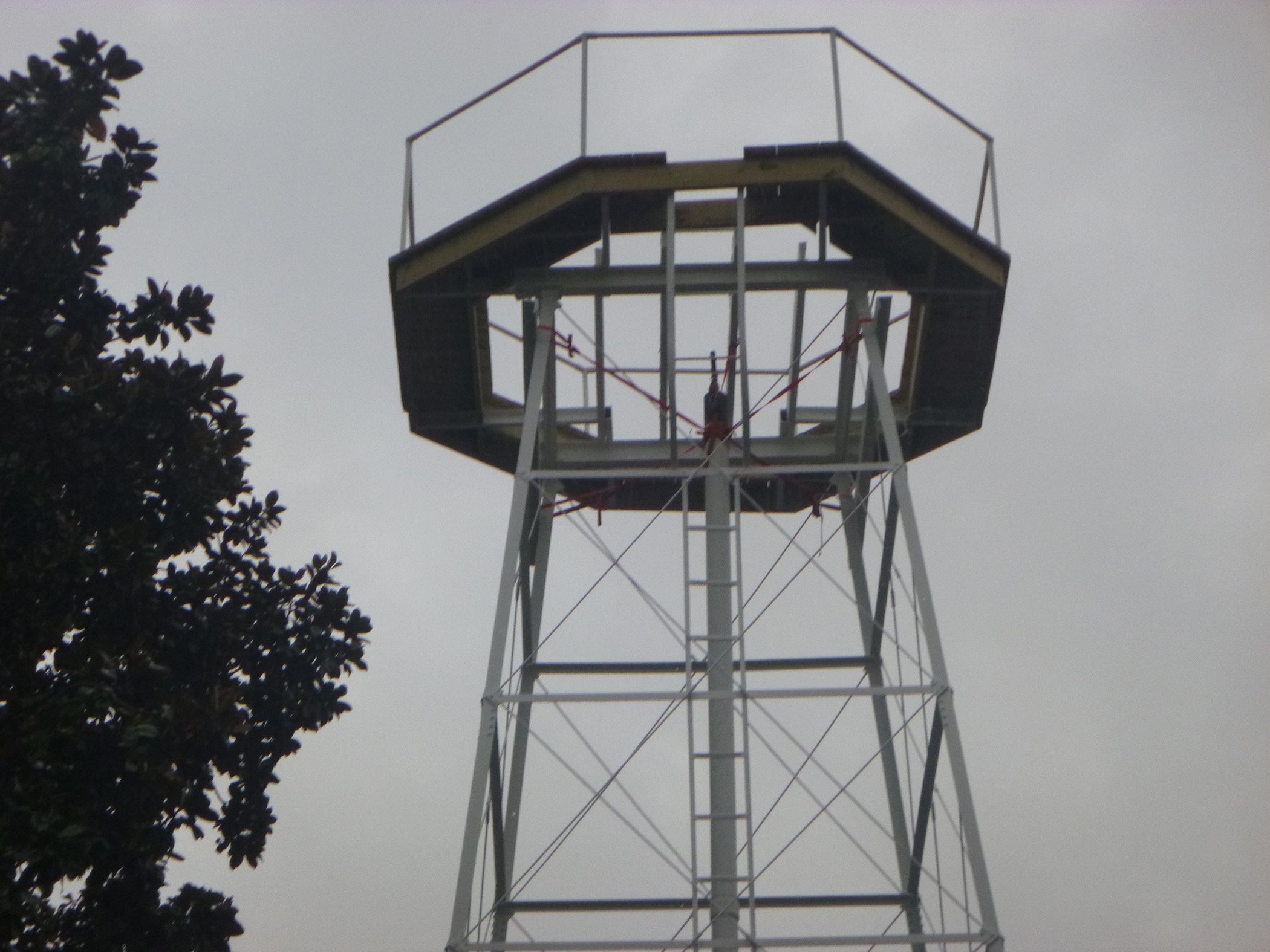  The empty tower structure during the repainting process 