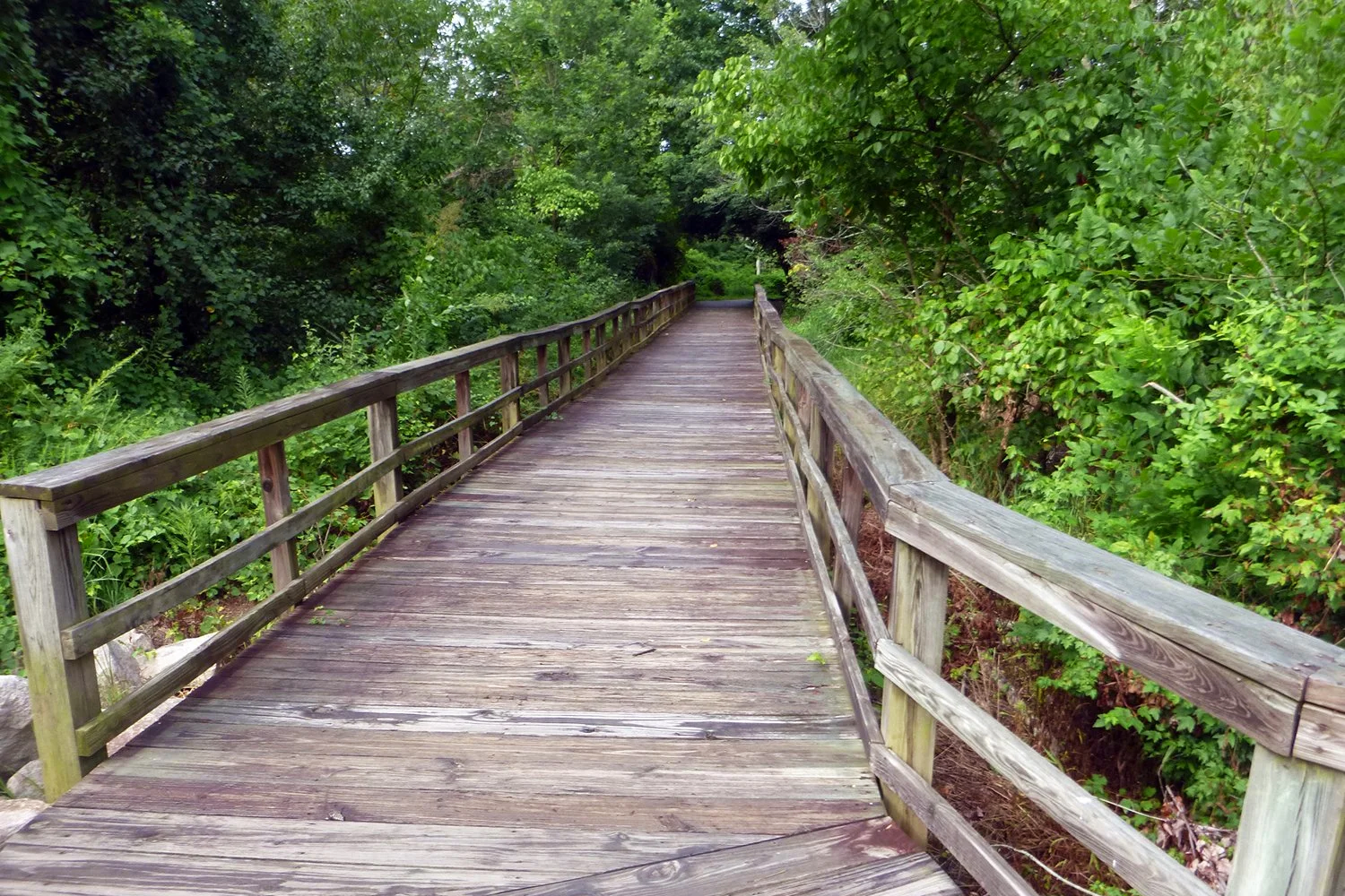 a long timber pedestrian bridge