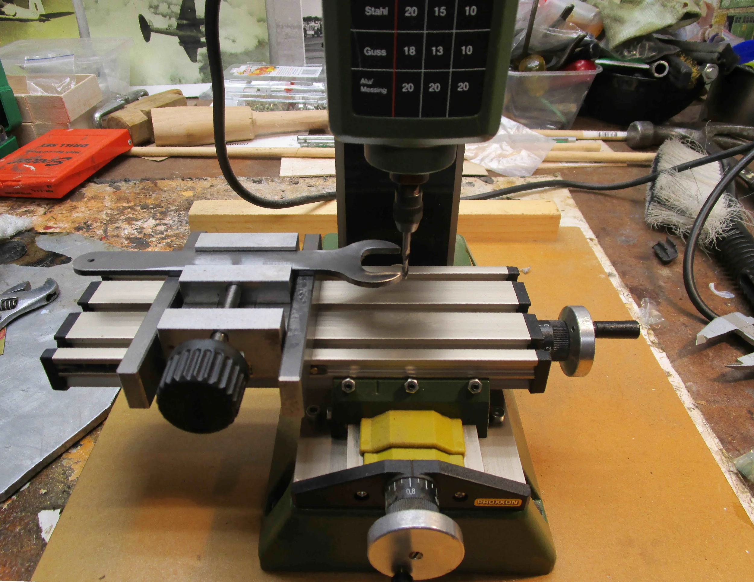 Milling spanner faces for 7/16" BSF. Micro mill fitted with compound table, precision vice and parallel blocks. 