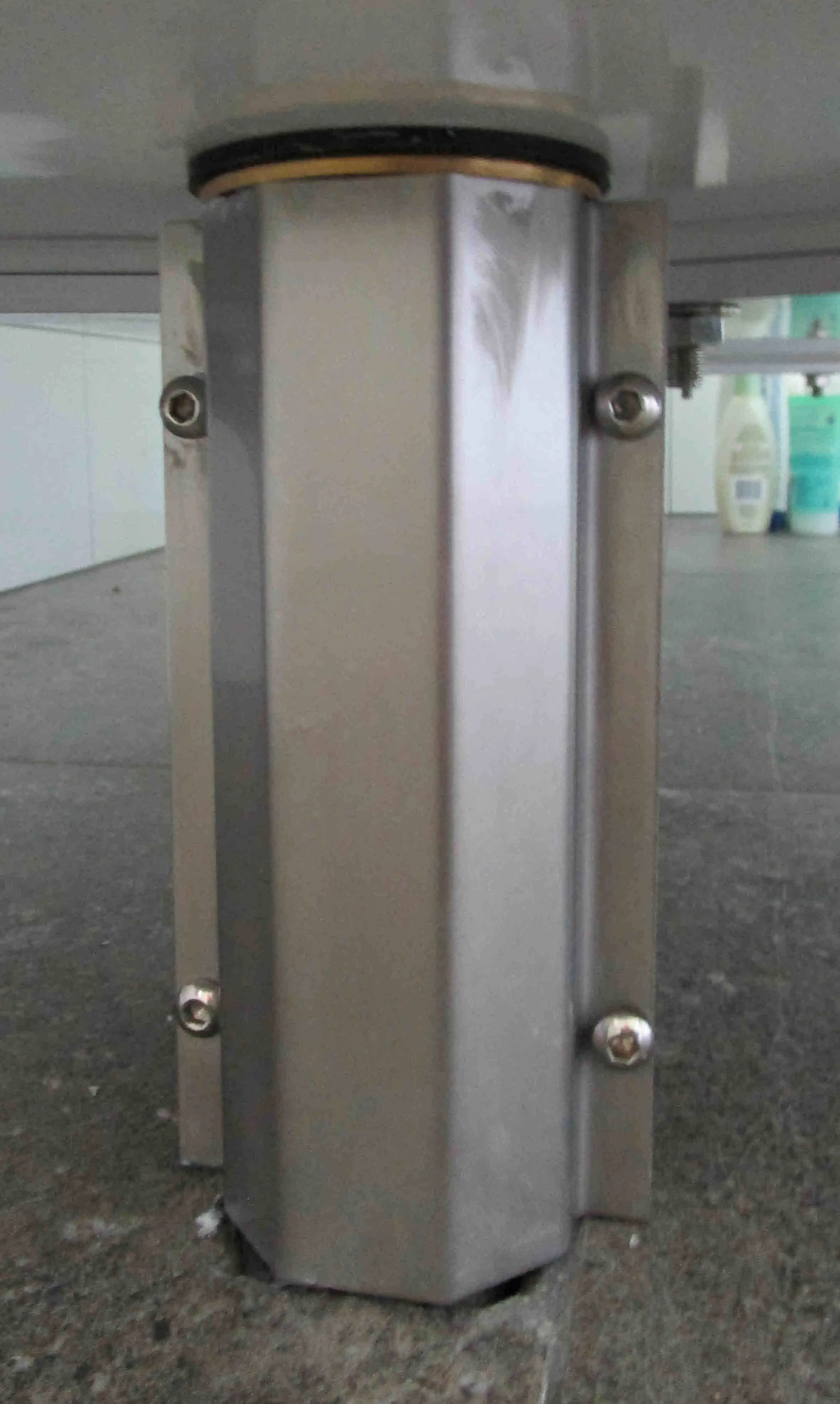 Bath drain pipe cover. Stainless steel polished folded plate, stainless steel button head bolts and locknuts