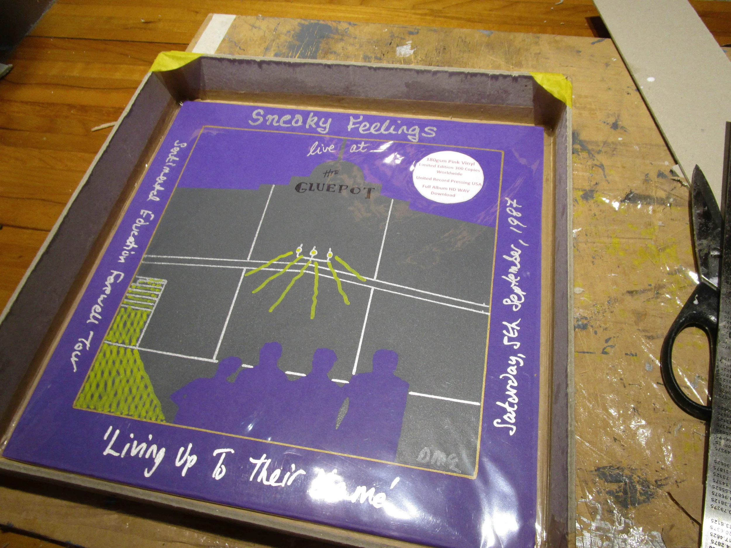 All sides on, check and brace alignment and for square while glue sets. Test fit LPs, Allowance for lid guides