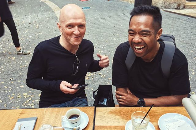 This photo sums up an amazing holiday. It was hanging with your friends enjoying cycling, coffee, &amp; amazing food.
.
.
Cheers to our UK mate, Graeme and to @realandiii. #Mallorca is at the top of my list.
.
.
#rapha #raphamallorca