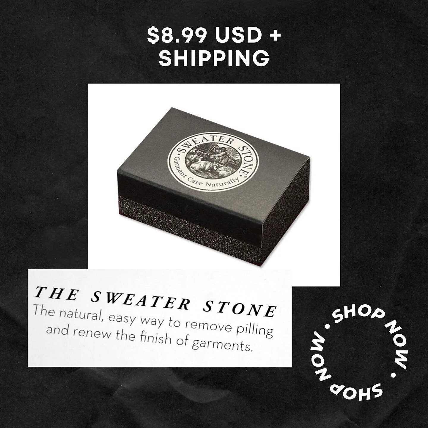 🛍 SWEATER STONE 🛍
*NOW AVAILABLE* $8.99 + $3.00 Shipping = $11.99 💌 DM with e-mail + shipping address for INVOICE to reserve! 🧾❤️

An effective and environmentally friendly way to remove pilling and balling from knits and fabrics.
A natural pumic