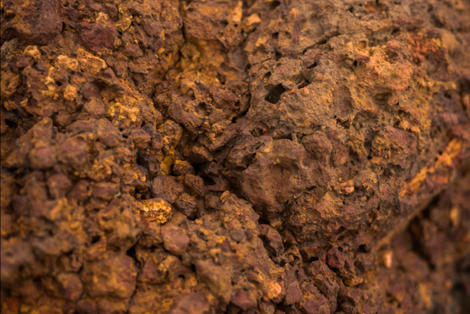  Lateritic soils are rich in aluminium and iron. Rocks on the Chalkewadi plateau, in the Satara district, show typical signs of weathering with the reddish tinges formed by rusting iron. 