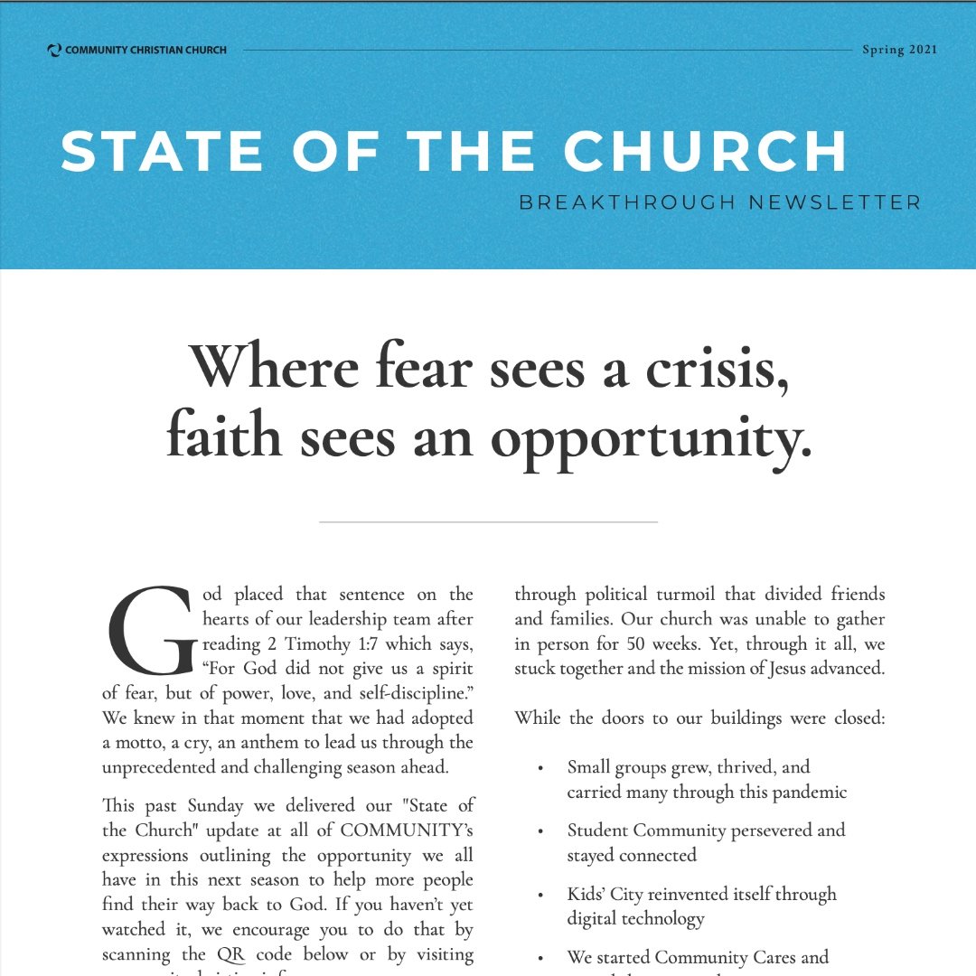 Community Christian's State of the Church Letter