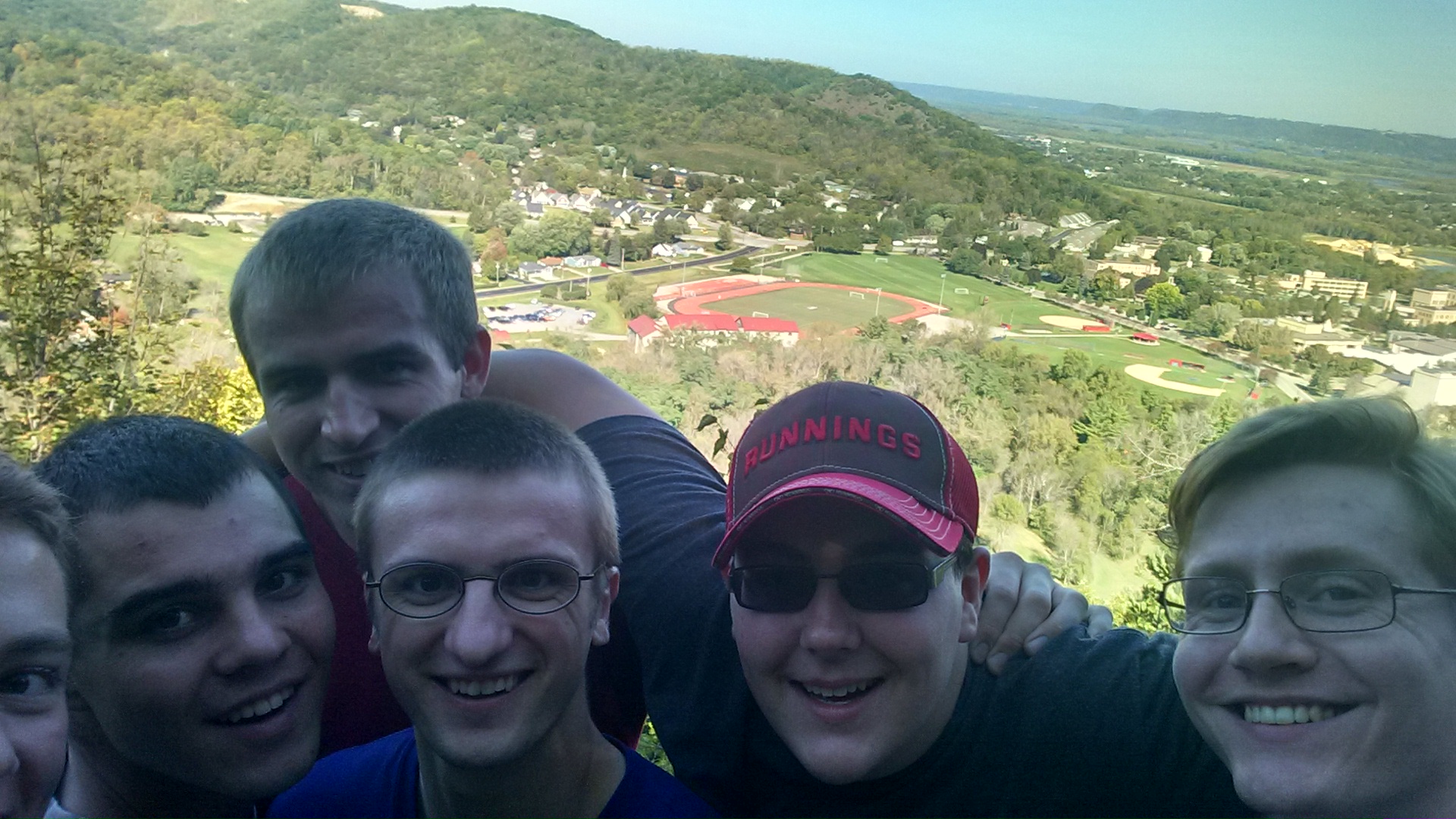 Last fall, John, Tanner, Day, Shawn and Troy went to Winona to visit Evan at Immaculate Heart of Mary Seminary. They took this selfie, overlooking the campus of the college and seminary.