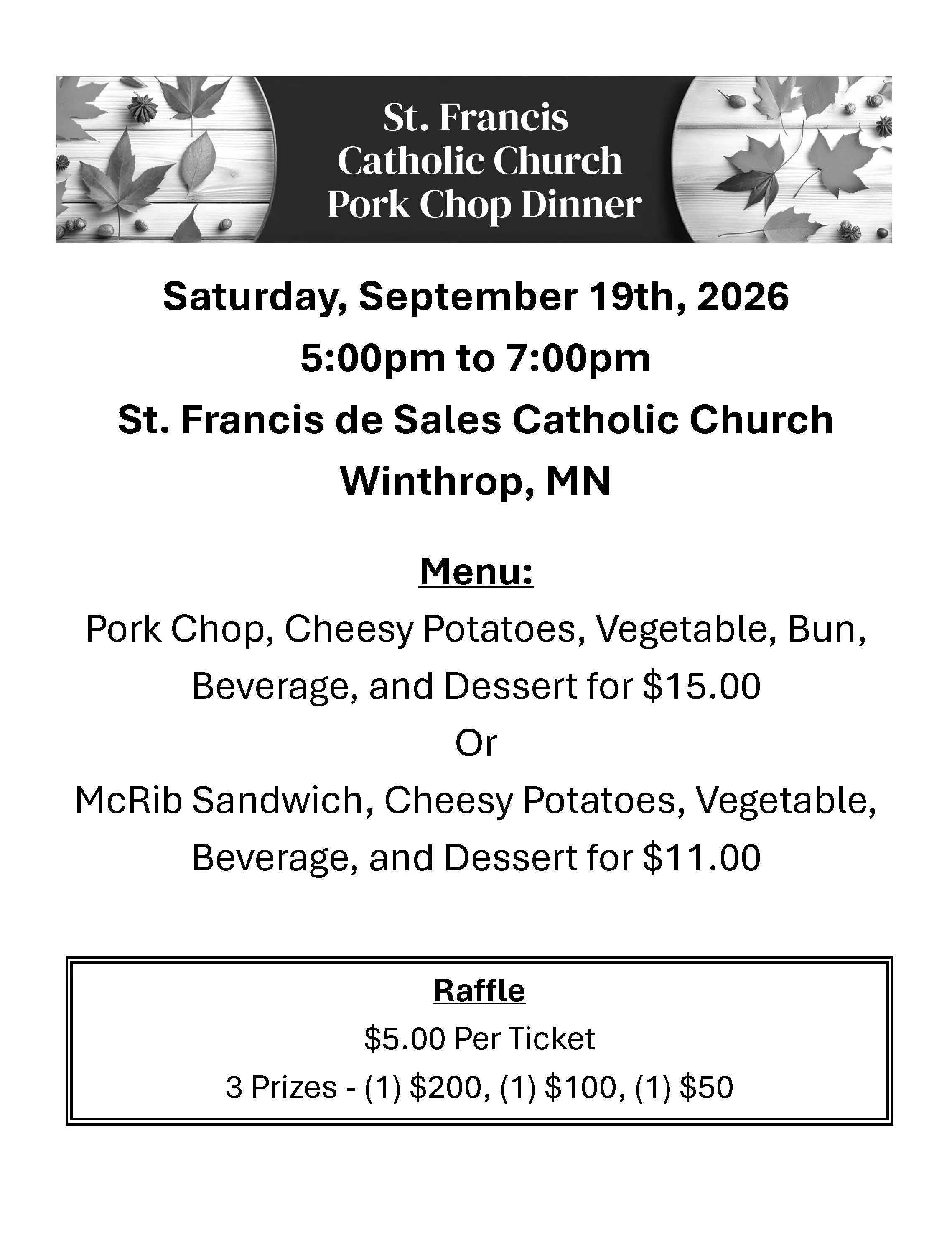 Pork Chop Dinner - St. Francis de Sales Catholic Church, Winthrop