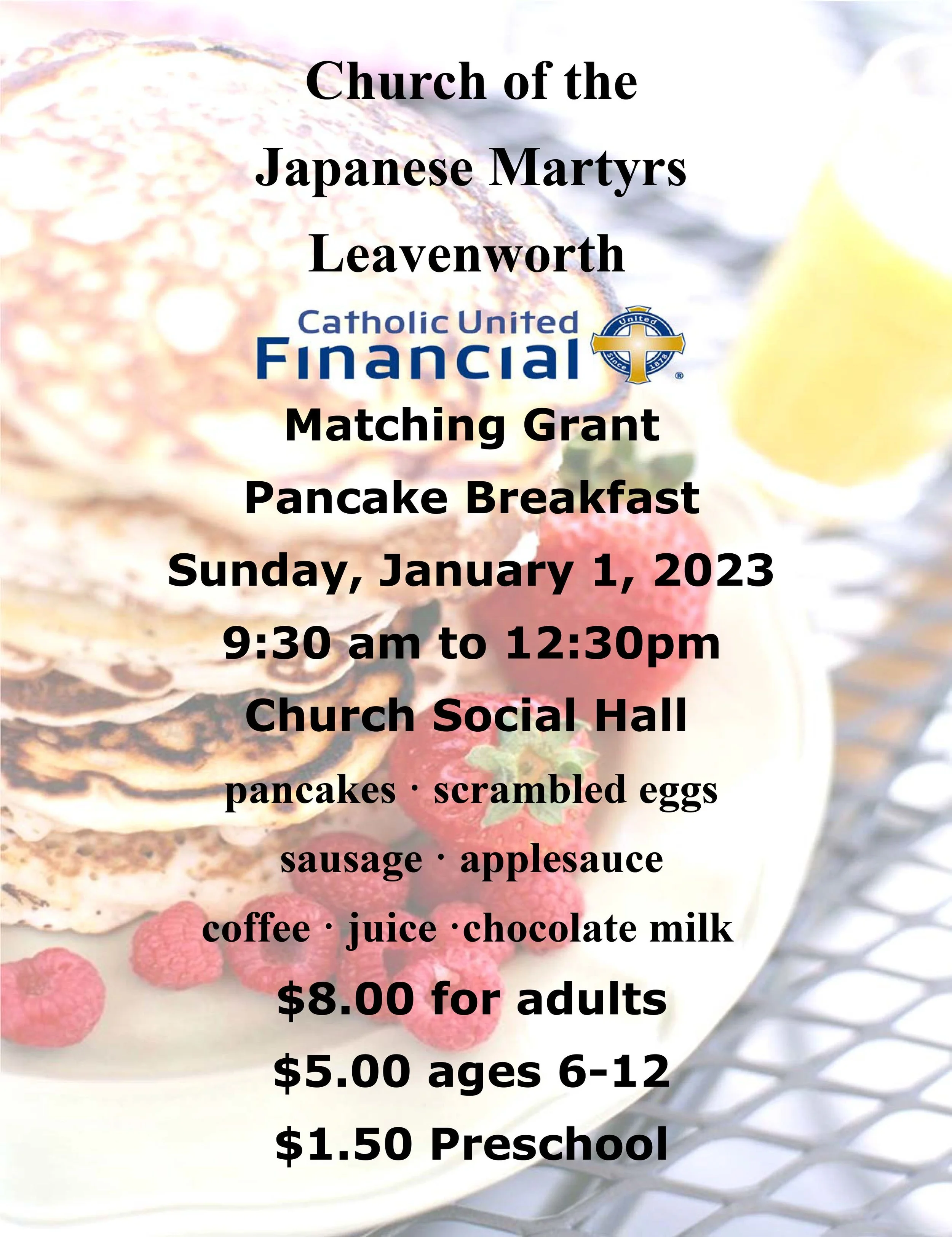 Matching Grant Pancake Breakfast - Japanese Martyrs, Leavenworth