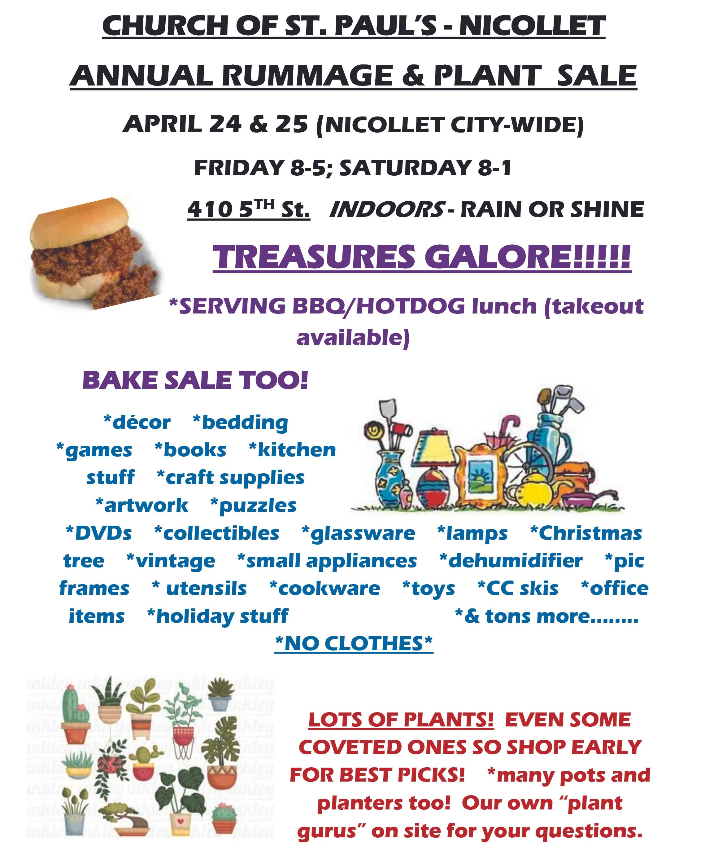 Annual Rummage &amp; Plant Sale - St. Paul, Nicollet