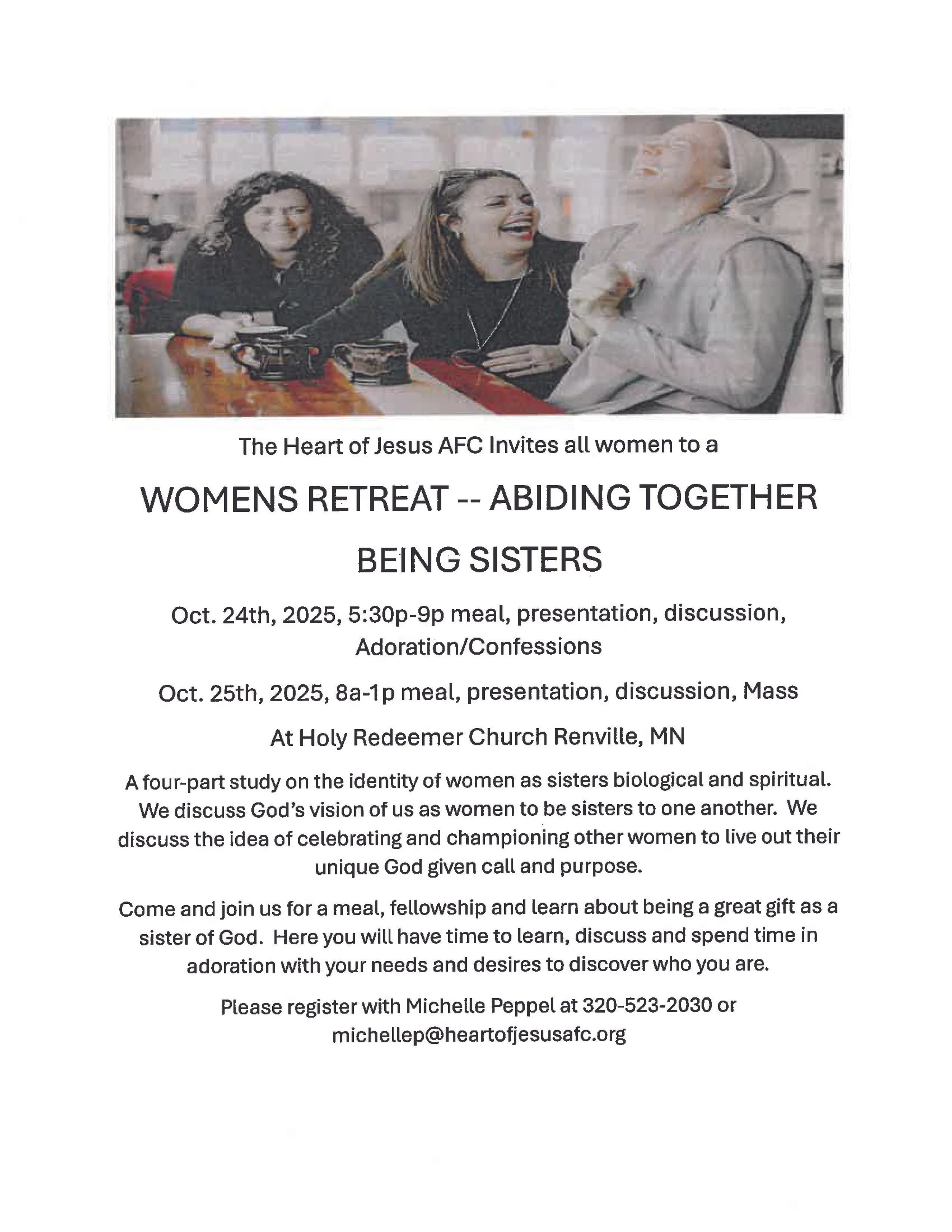 Womens Retreat - Abiding Togther Being Sisters - Heart of Jesus AFC