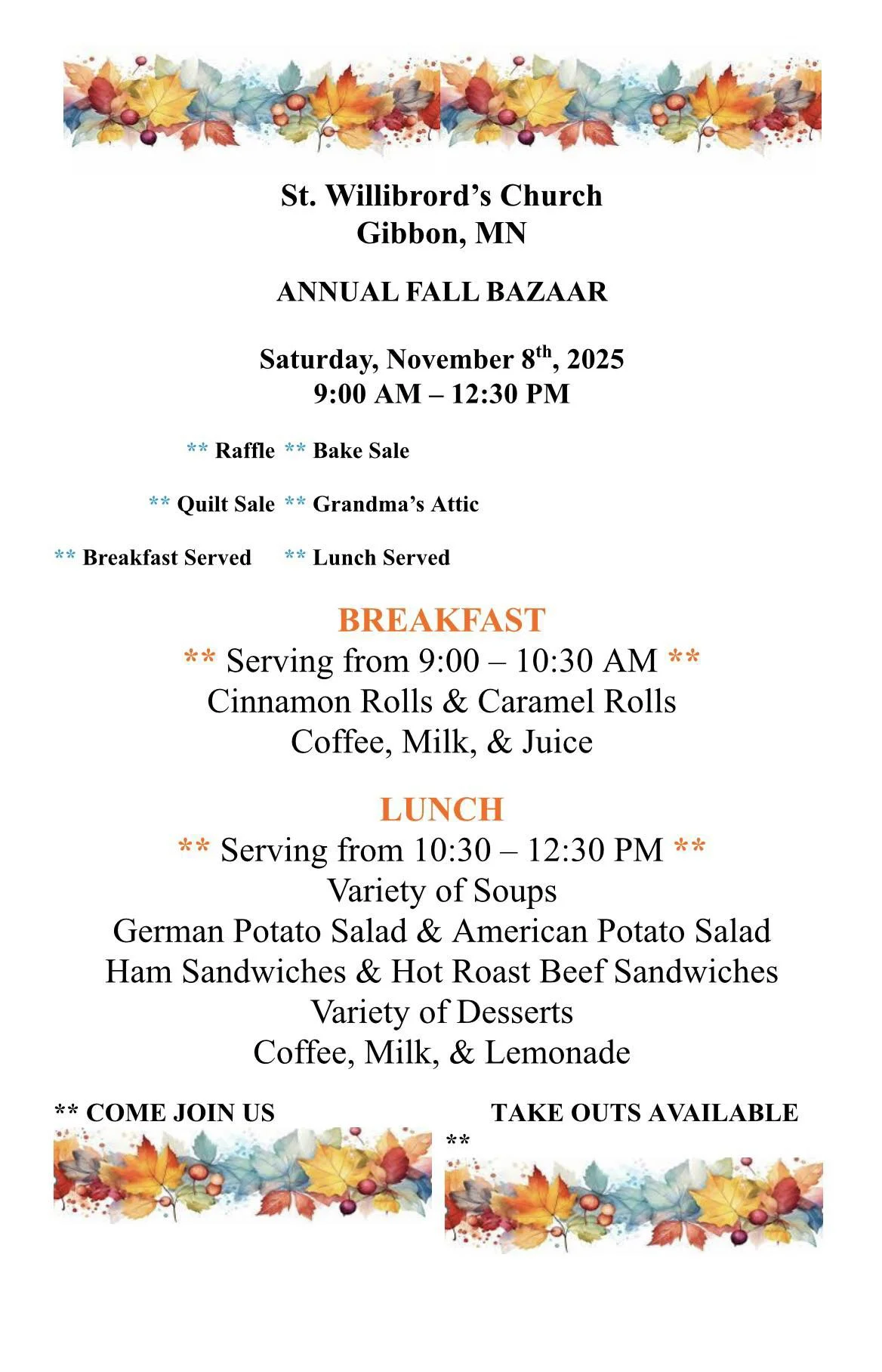Annual Fall Bazaar - St. Willibrord, Gibbon