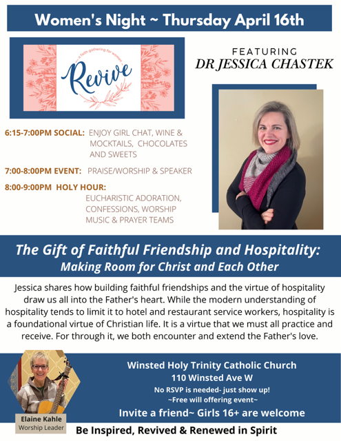 Revive Women's Night Featuring Dr. Jessica Chastek - Holy Trinity, Winsted