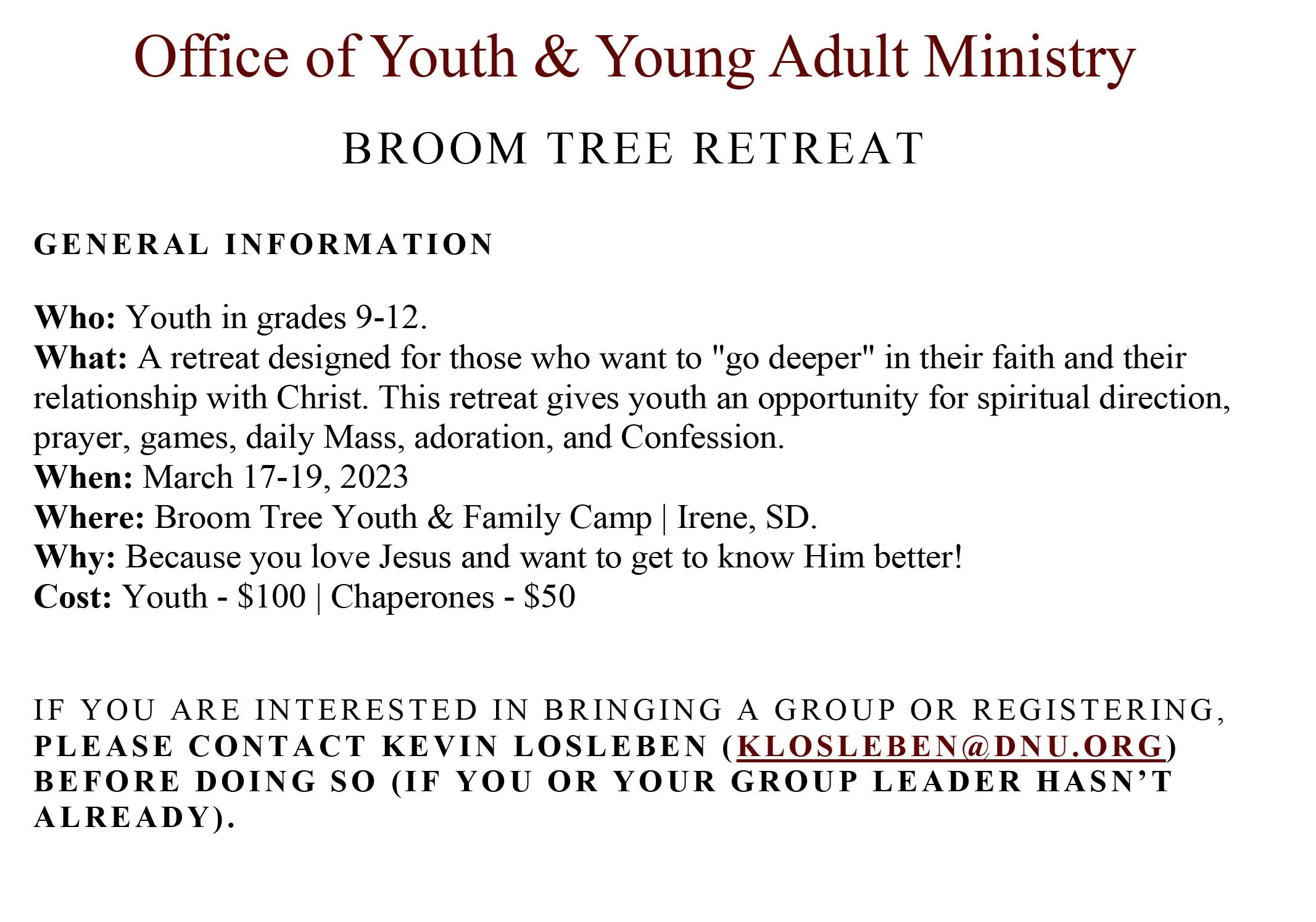 Broom Tree Retreat Irene, SD — Diocese of New Ulm