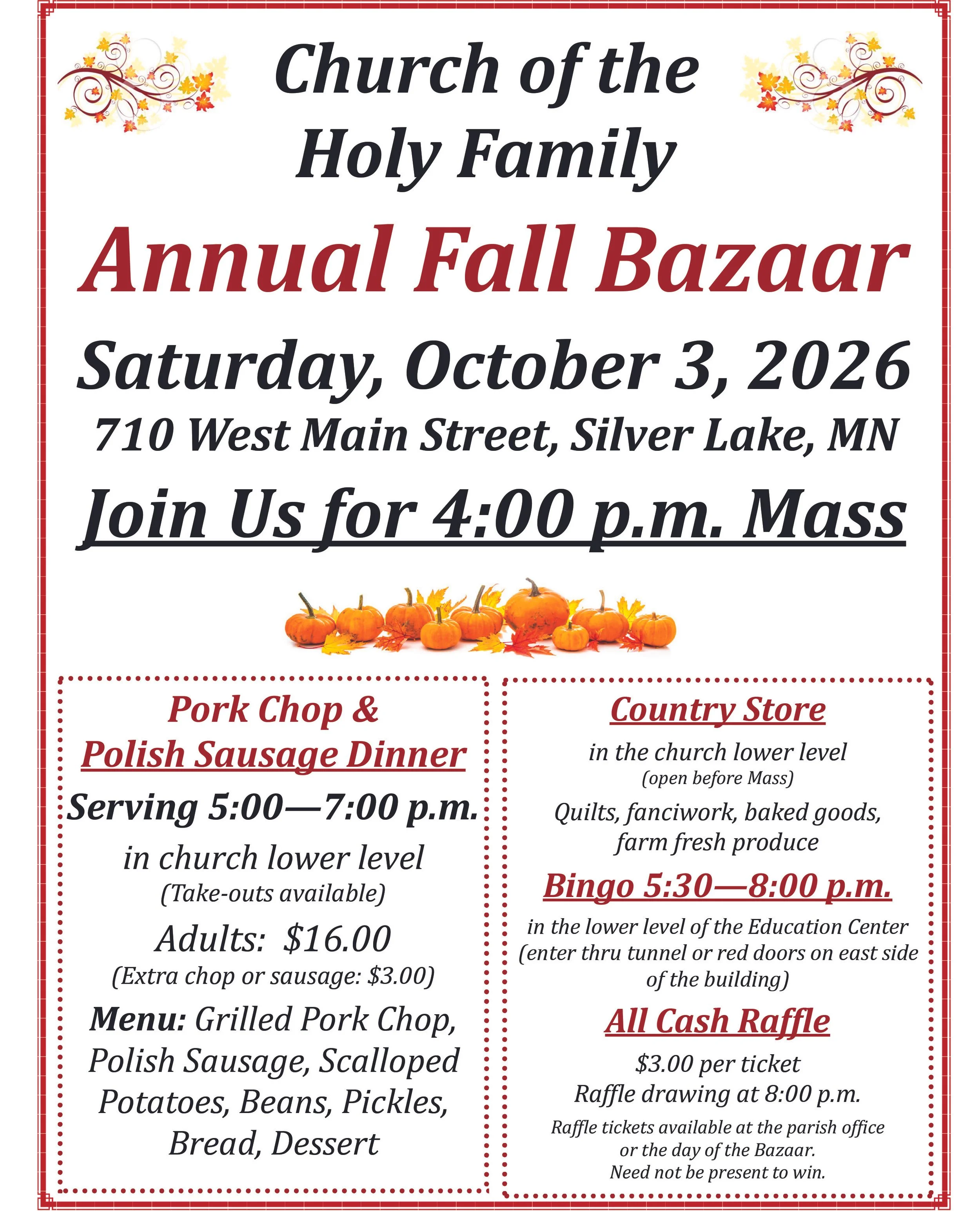 Annual Fall Bazaar - Holy Family, Silver Lake