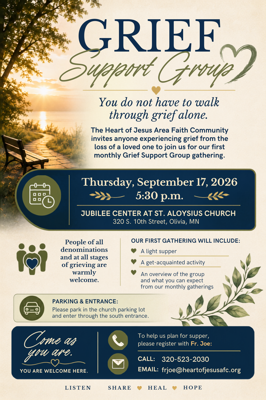 Grief Support Group - Heart of Jesus AFC - Jubilee Center, Olivia