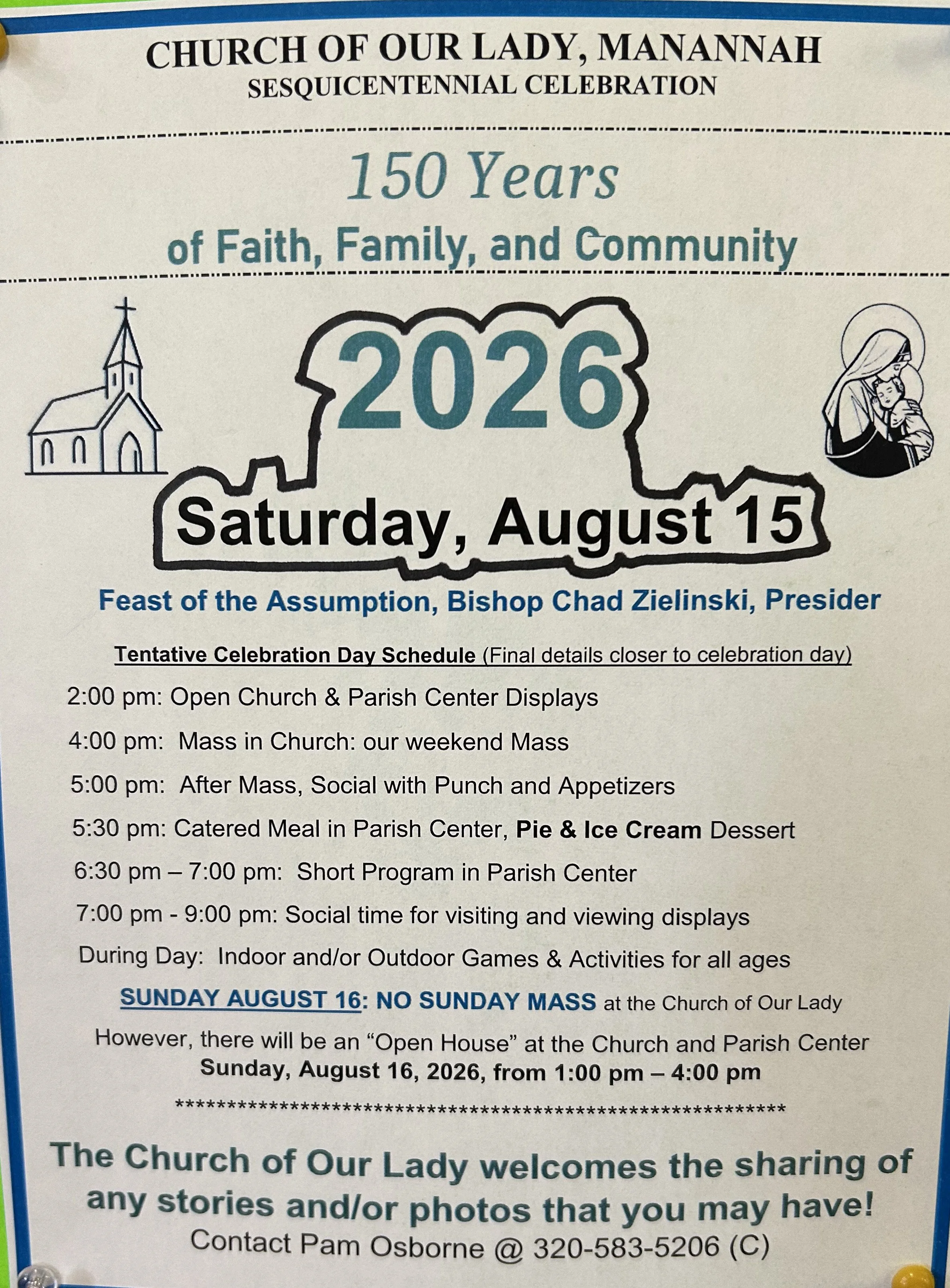 Church of Our Lady, Manannah Sesquicentennial Celebration