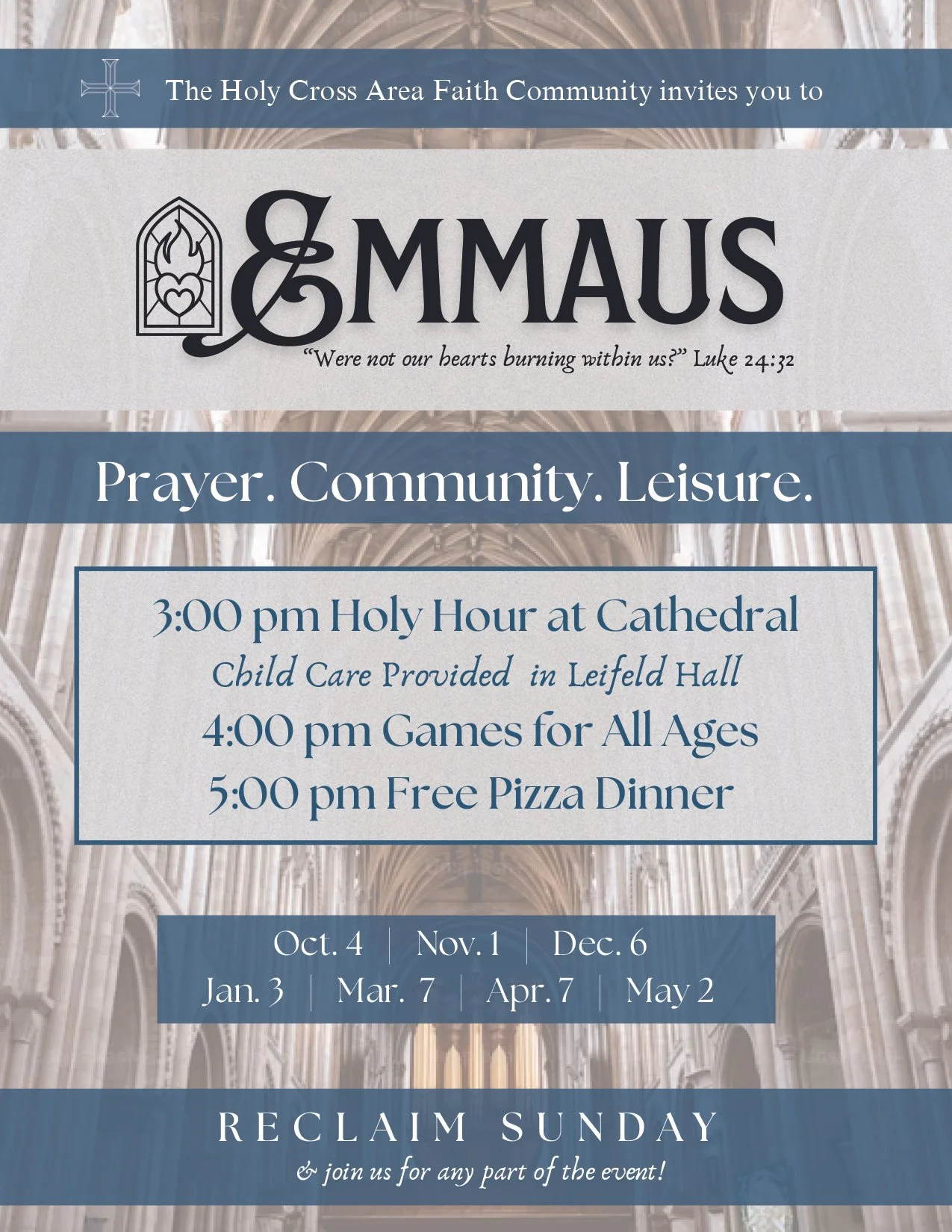 Emmaus - Holy Cross AFC -  Holy Hour, Games for all ages and free pizza dinner!