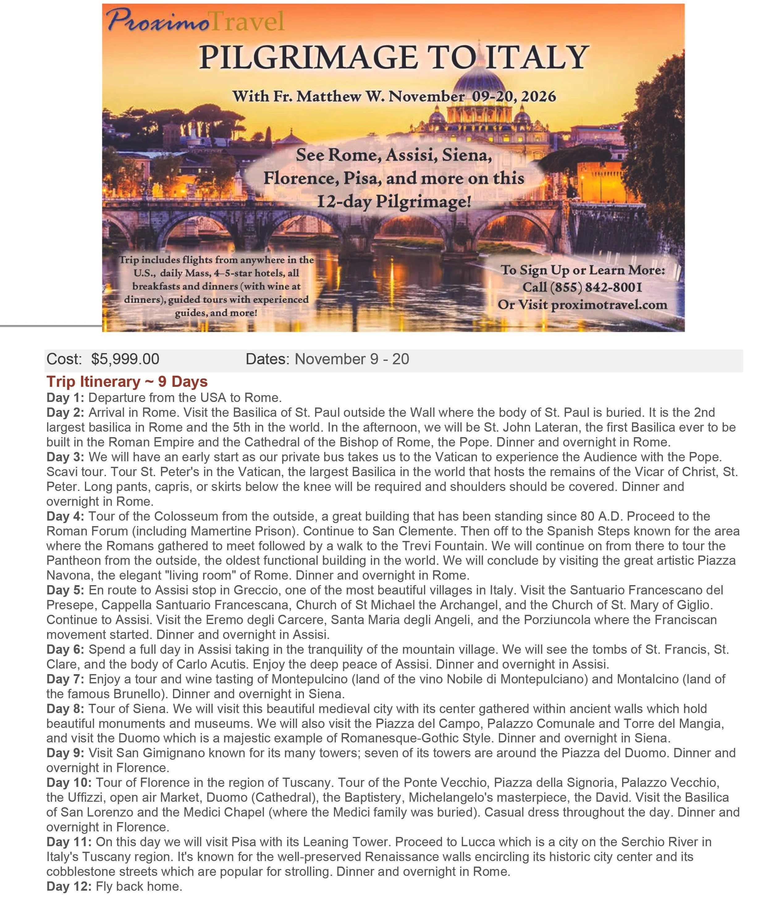 Pilgrimage to Italy with Fr. Matthew Wiering
