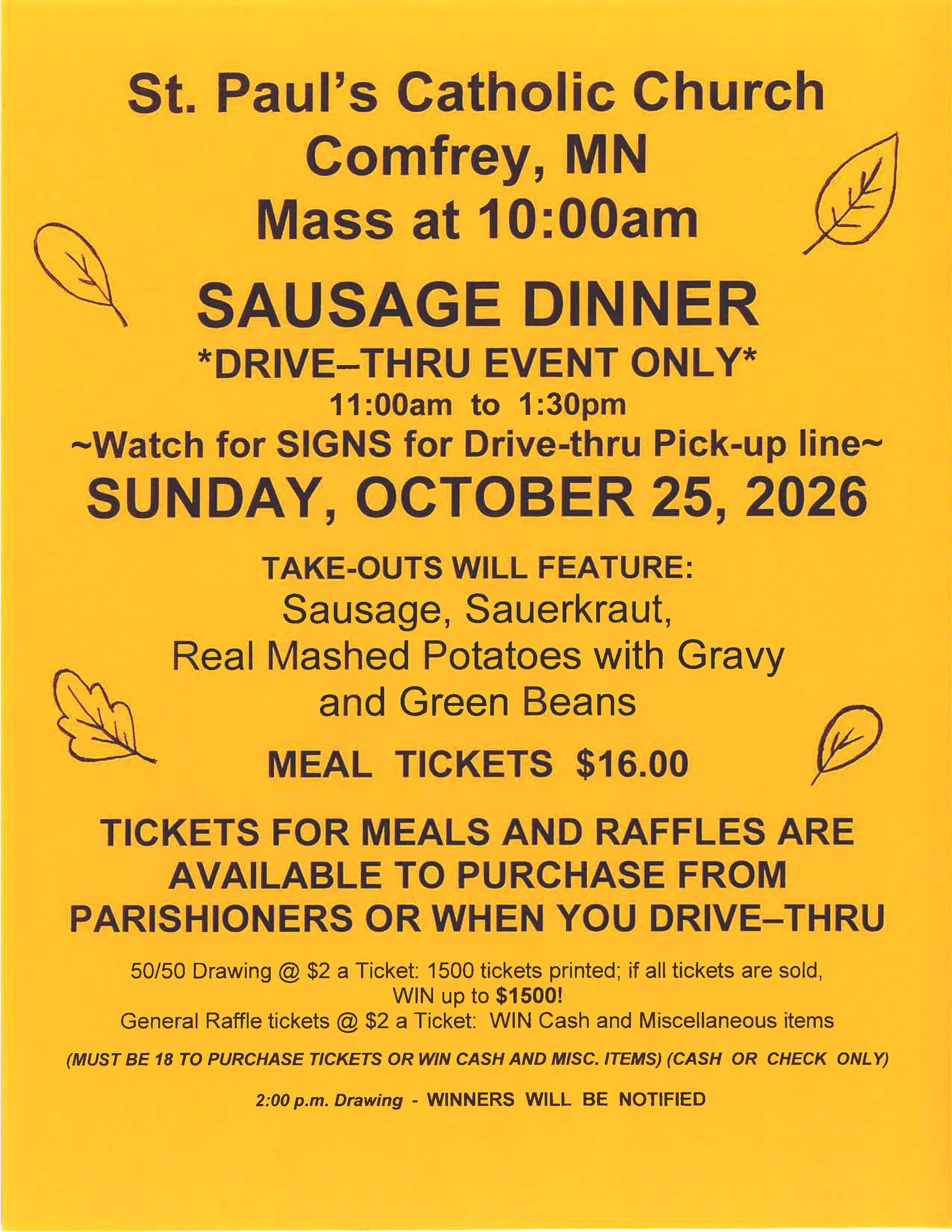 Sausage Dinner - St. Paul, Comfrey