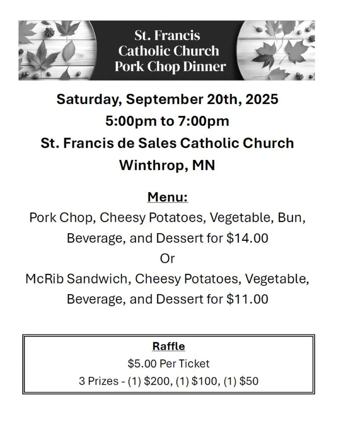 Pork Chop Dinner - St. Francis de Sales Catholic Church, Winthrop