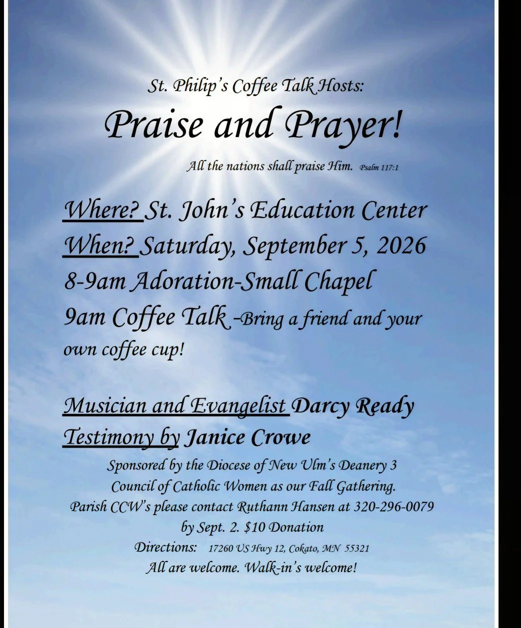 Coffee Talk - Deanery 3 CCW Fall Gathering - St. John's Education Center