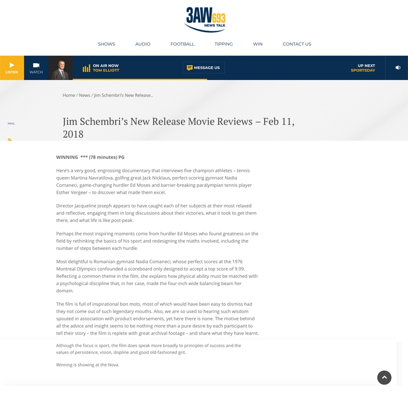 3AW Melbourne WINNING masthead and review text FEB 11 2018.jpg