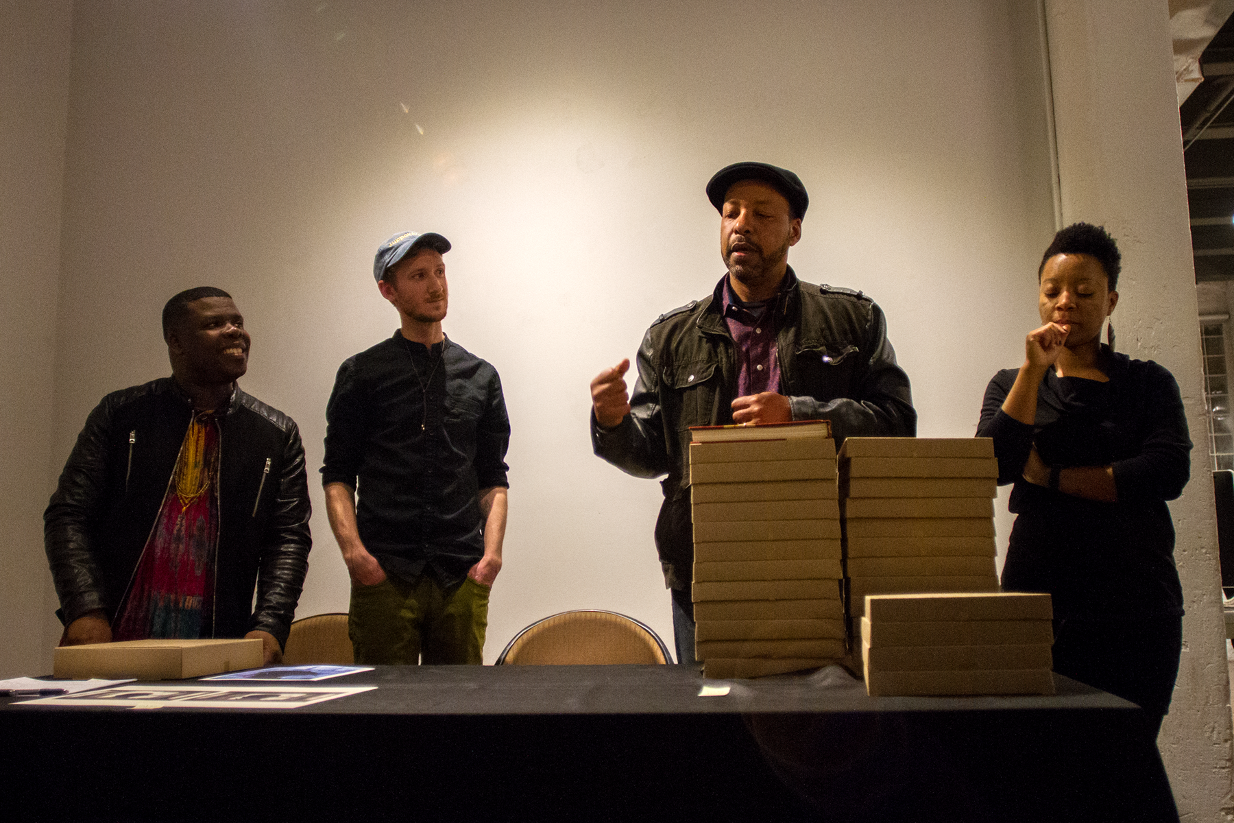 Cecil McDonald, Jr. speaking at the release event for In the Company of Black at Filter Photo .