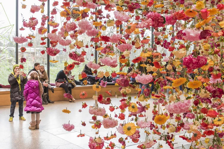 The beautiful installation at Bikini Berlin shopping centre by Rebecca Louise Law. It's raining flowers!