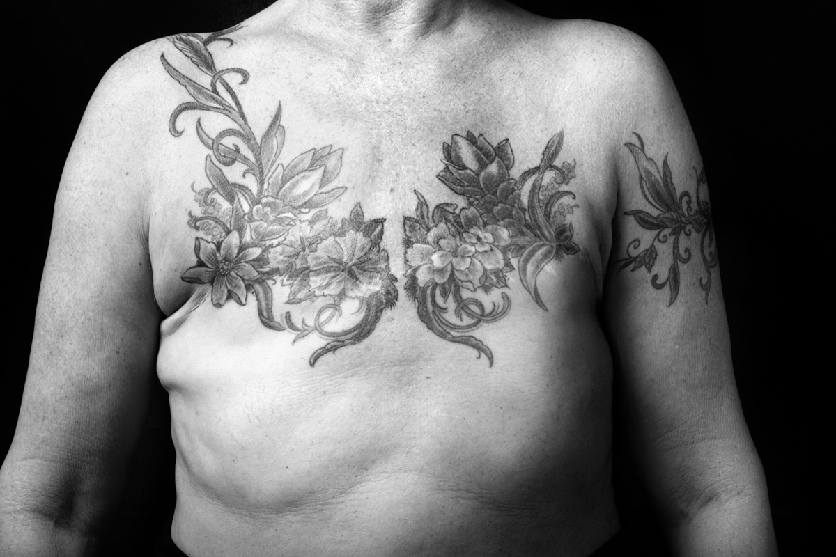 Courage (1 incision, 80 stitches, latex drain, ink, skin)