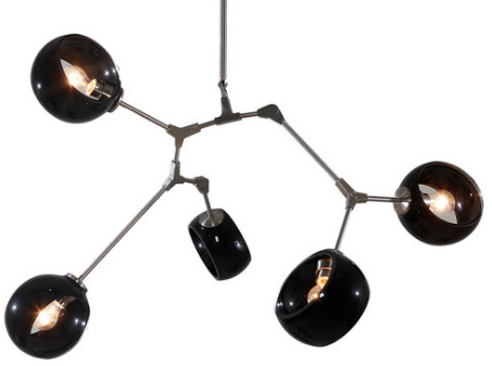The Satin Nickel Constellation Five-Lamp Chandelier is Available in Six Glass Options