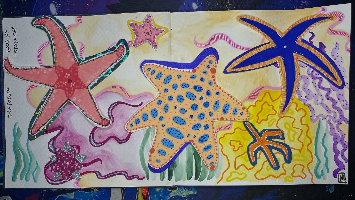 Star&hellip;what? #inktober #inktober2025 #inktober2025starfish #starfish #bowie #starman #adoodleaday #posca #stibilo #micron #staedtler #fabercastell #papercrafts #watercolor