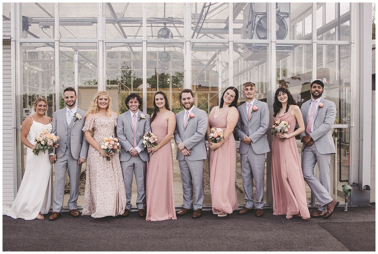 Bridal Party Photos in Front of the Greenhouse at Bonnet Springs Park, Lakeland, FL