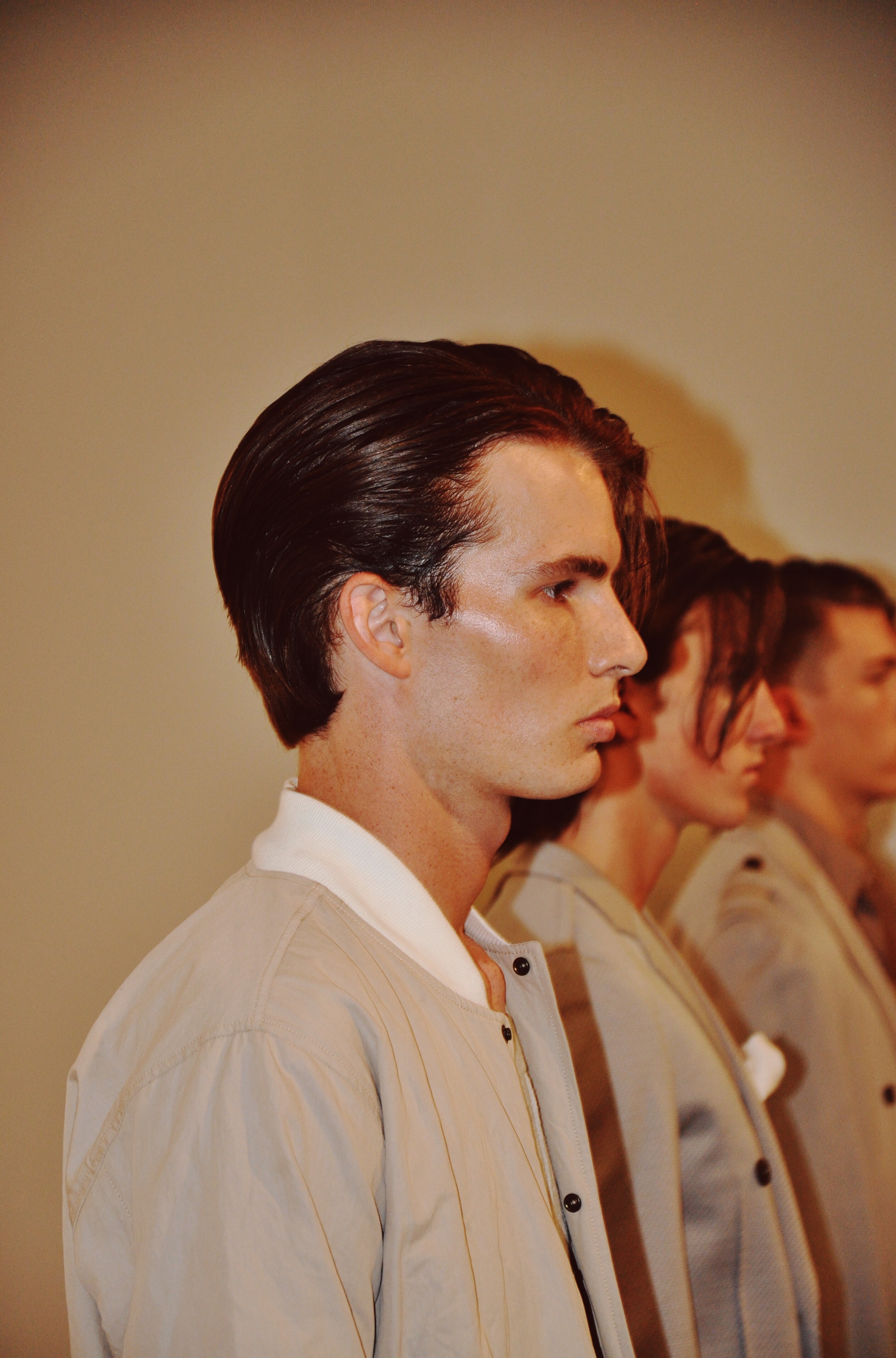 Slicked-back hair vibe at the Loris Diran SS17 presentation.