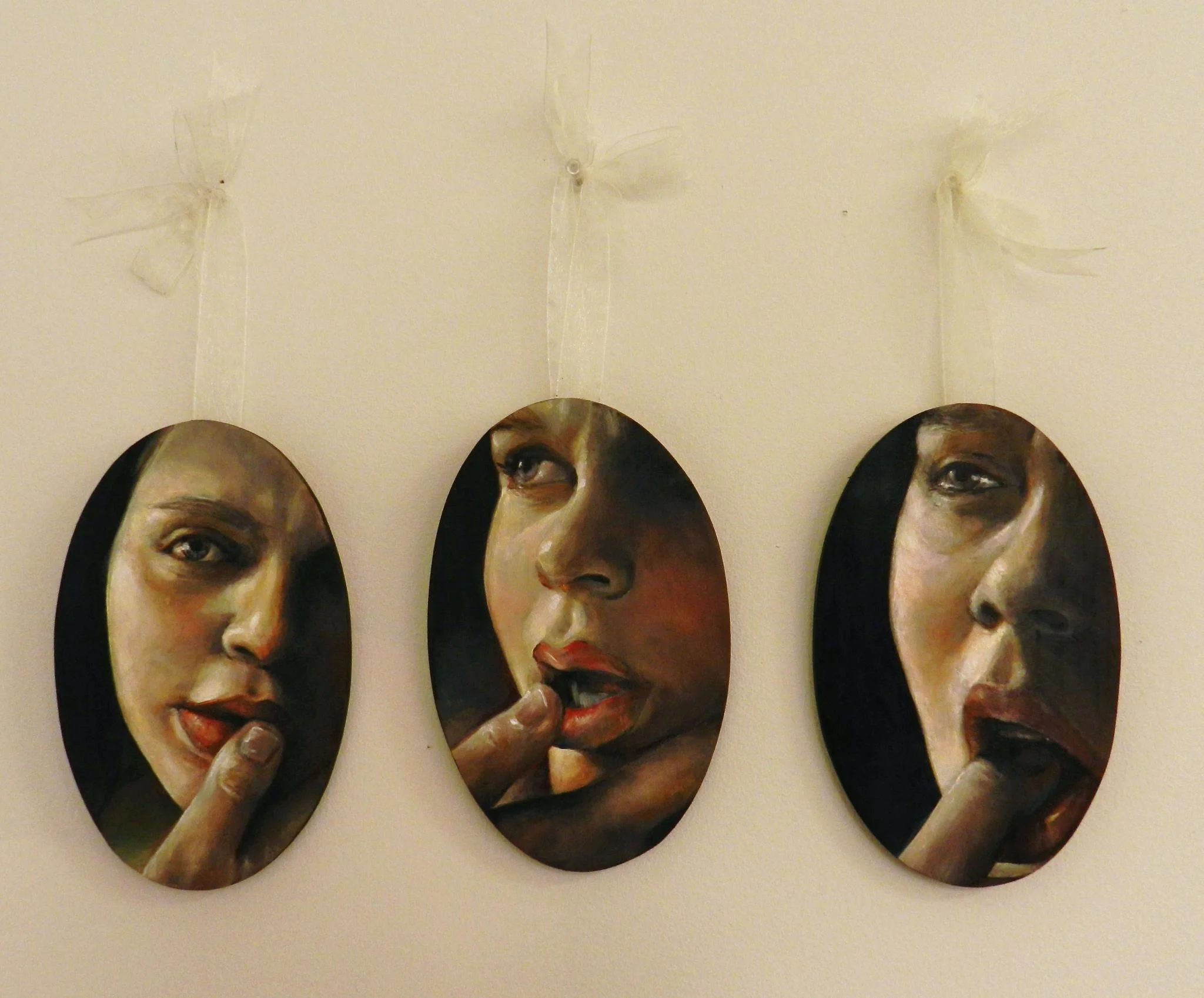 Loose Lips Sink Ships Acrylic on decor and white ribbon, 12 x 5.9”, 2012 © Jessica Locklar 