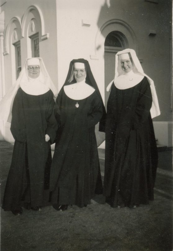  1957 - Novices L-R: Sister Breid (Shirley McClements), Mother Bernadine (Novice Mistress) and Sister Peter (Dorothea Hickey) 